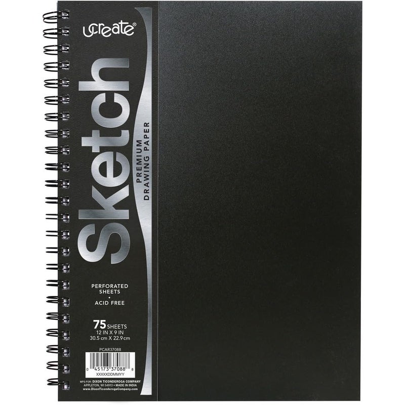 UCreate Poly Cover Sketch Book, Heavyweight, 9" x 12", Black, 75 Sheets - Image 1